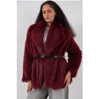 Oversize-Mantel aus Kunstfell mit Gürtel