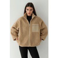Oversized Teddy-Fleece-Jacke mit Reißverschluss