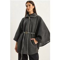 Oversized Wollmischung-Cape mit Gürtel
