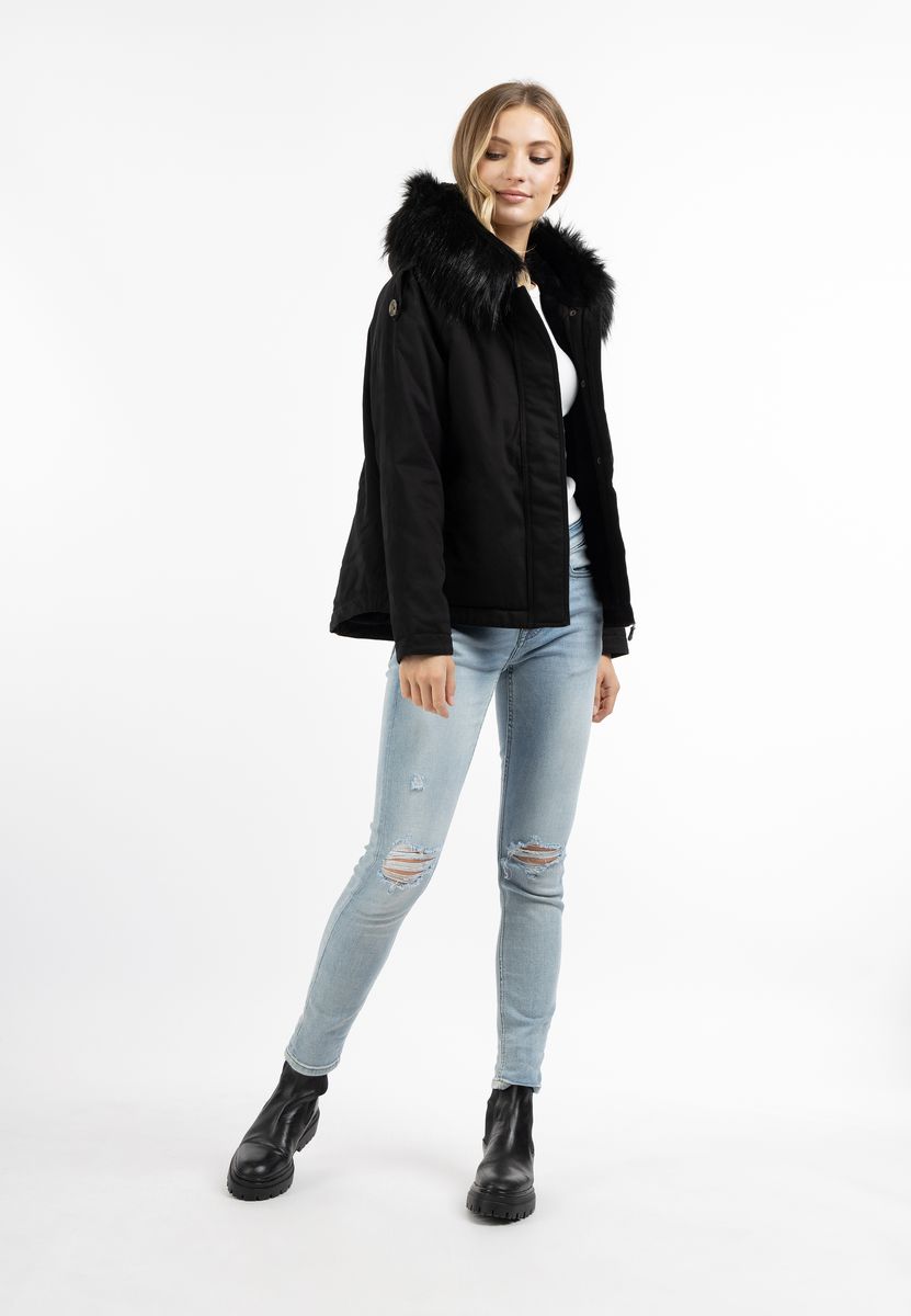 Wattierter Parka mit Kapuze und Kunstfell