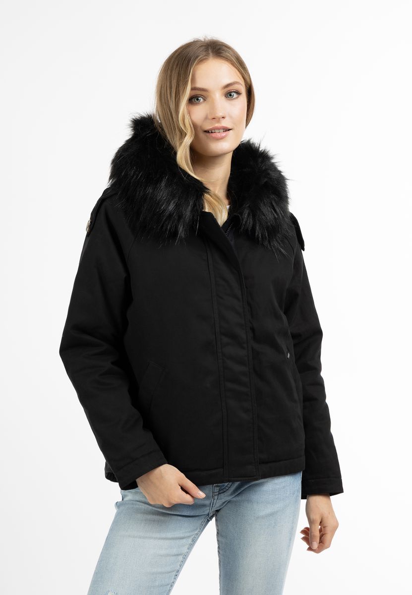 Wattierter Parka mit Kapuze und Kunstfell
