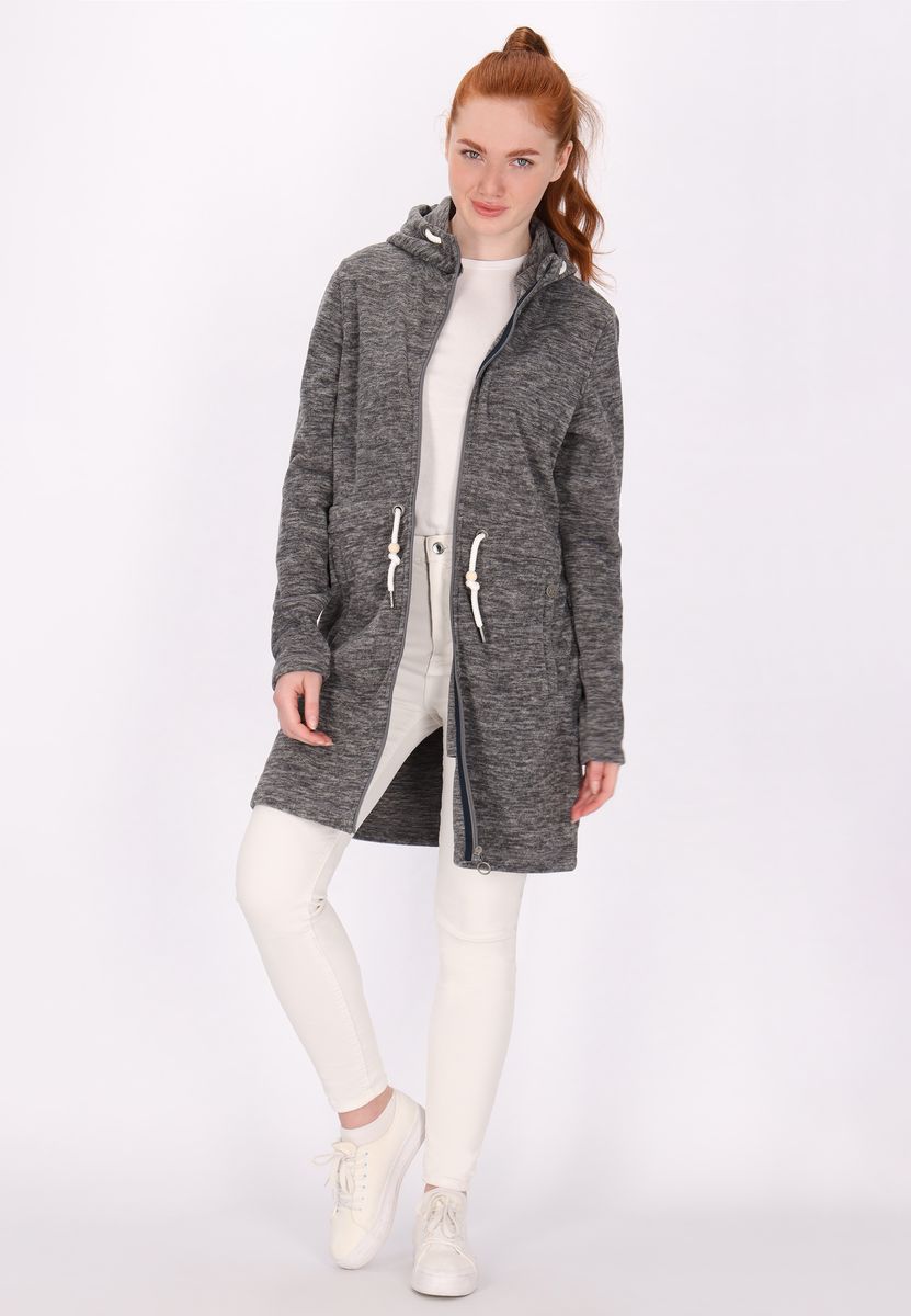 Mittellanger Fleece-Mantel mit Kapuze