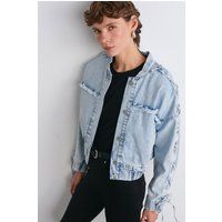 Kurze Jeansjacke mit Schnürärmeln