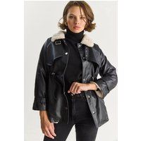 Kunstleder-Pilotjacke mit Kunstfell-Details
