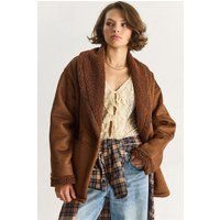 Oversize-Sherpa-Jacke in Wildleder-Optik
