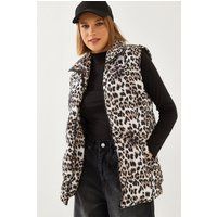 Pufferweste mit Leopardenmuster