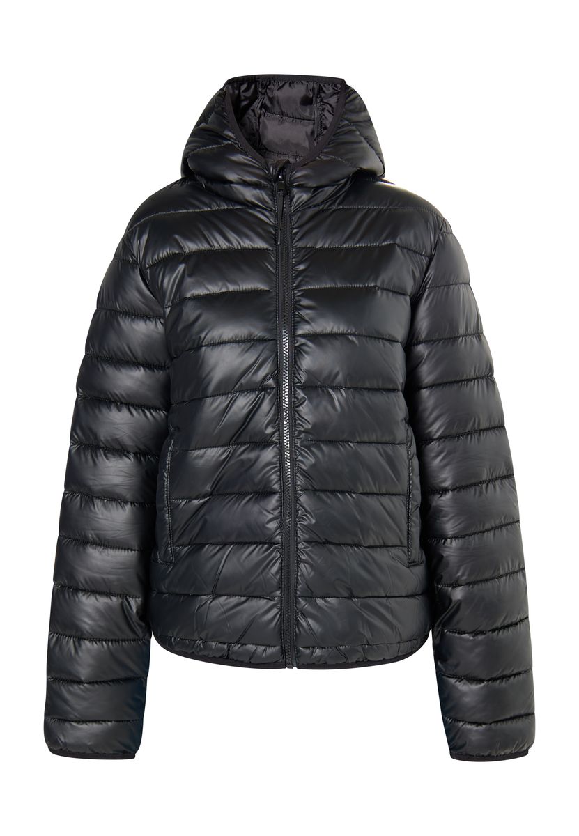 Glänzende Steppjacke mit Kapuze