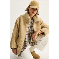 Strukturierte Übergroße Teddy-Fleece-Jacke