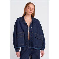 Oversized Denimjacke mit Fransensaum