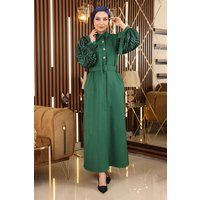 Abaya mit gemusterten Ärmeln und Gürtel