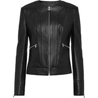 Taillierte kragenlose Lederjacke