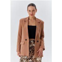 Gerader langer Blazer in Lederoptik
