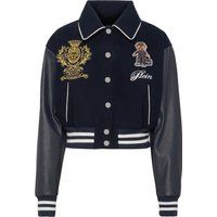 Kurze Varsity-Jacke aus Wolle und Leder