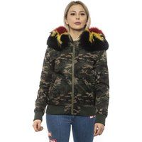 Camouflage-Bomberjacke mit Statement-Fellbesatz