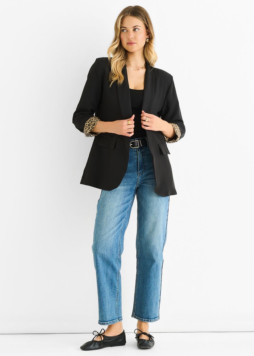 Blazer mit Leopardenmuster-Bündchen