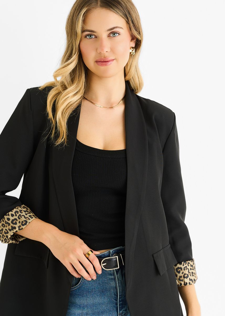 Blazer mit Leopardenmuster-Bündchen