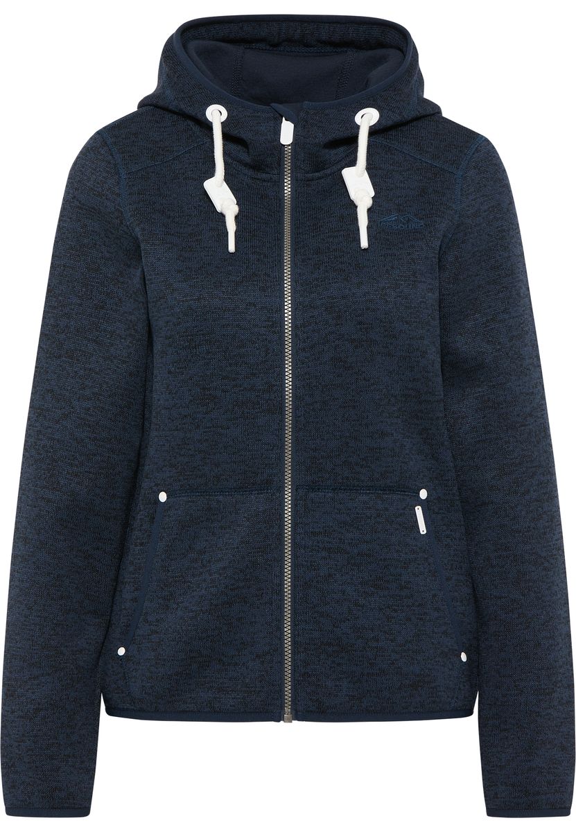 Melange-Strickfleecejacke mit Kapuze