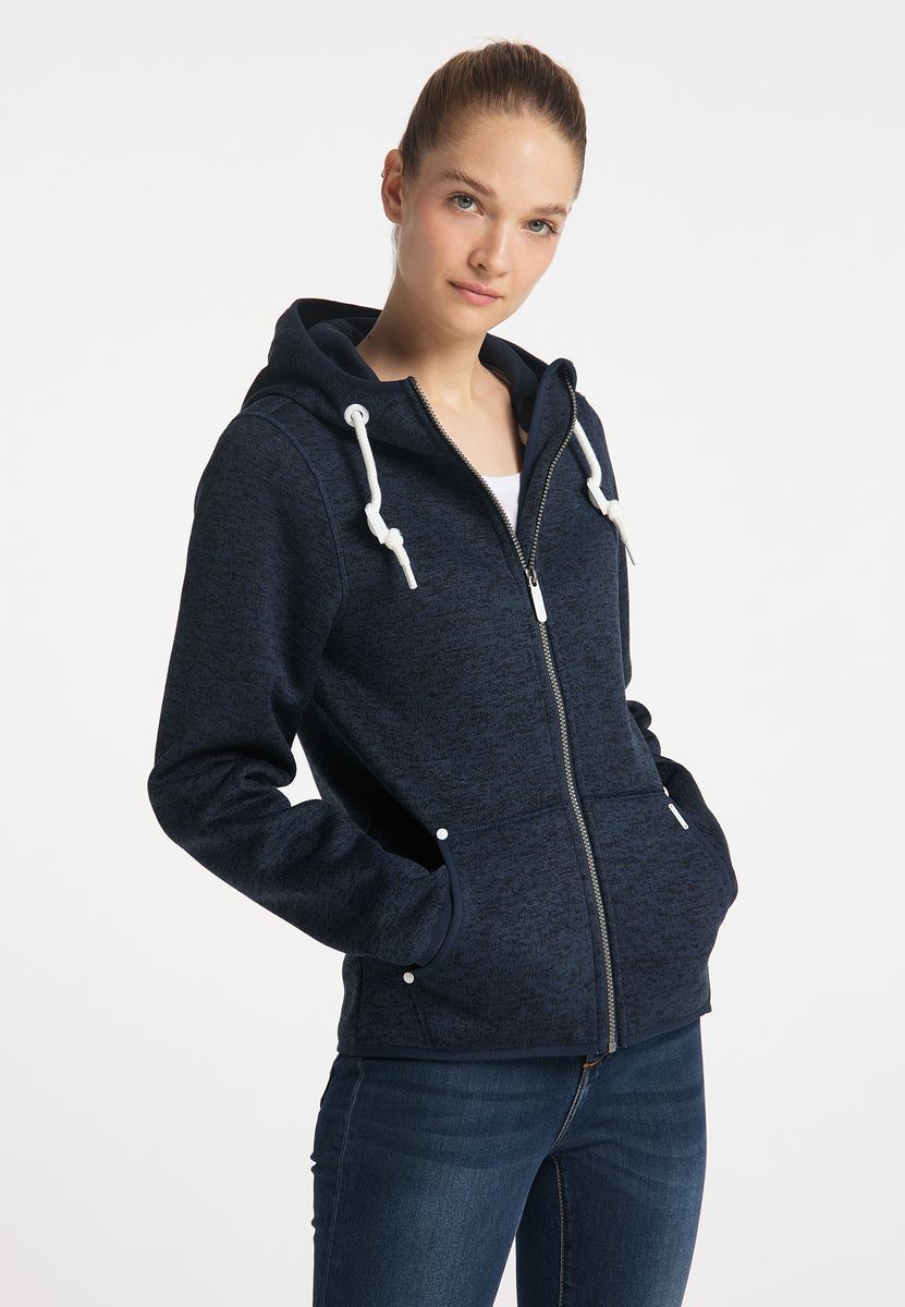 Melange-Strickfleecejacke mit Kapuze