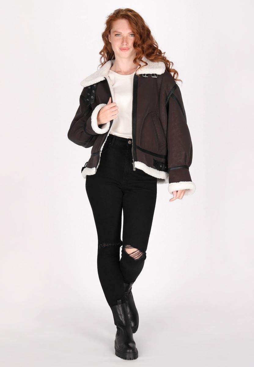 Aviatorjacke in Lammfell-Optik