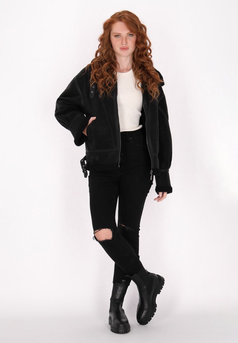 Oversized Shearling-Jacke im Aviator-Stil