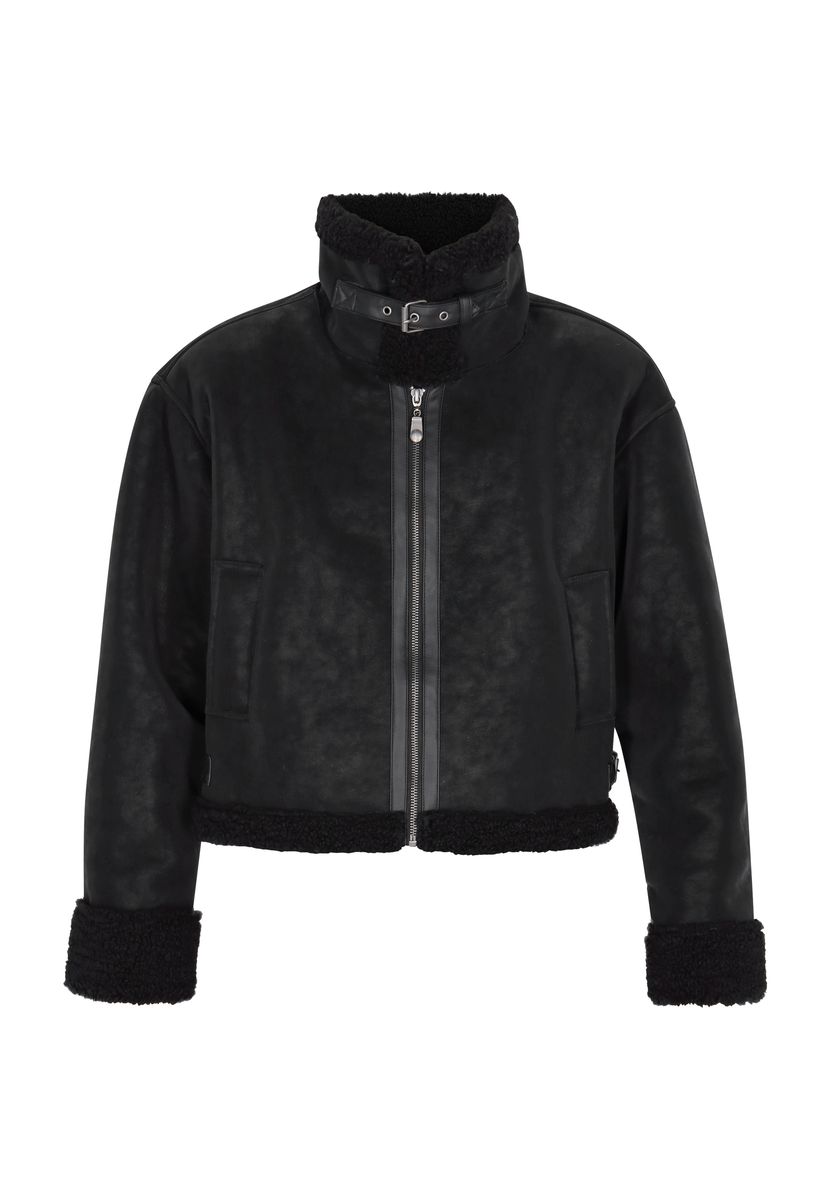 Kurze Aviator-Jacke mit Kunstfell