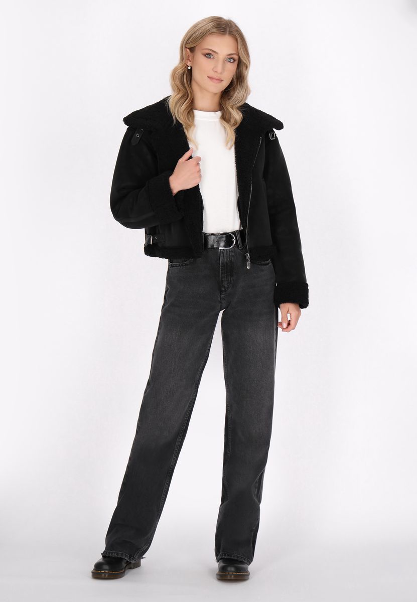 Kurze Aviator-Jacke mit Kunstfell