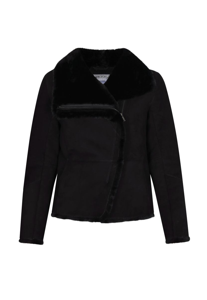 Asymmetrische Lammfell-Lederjacke