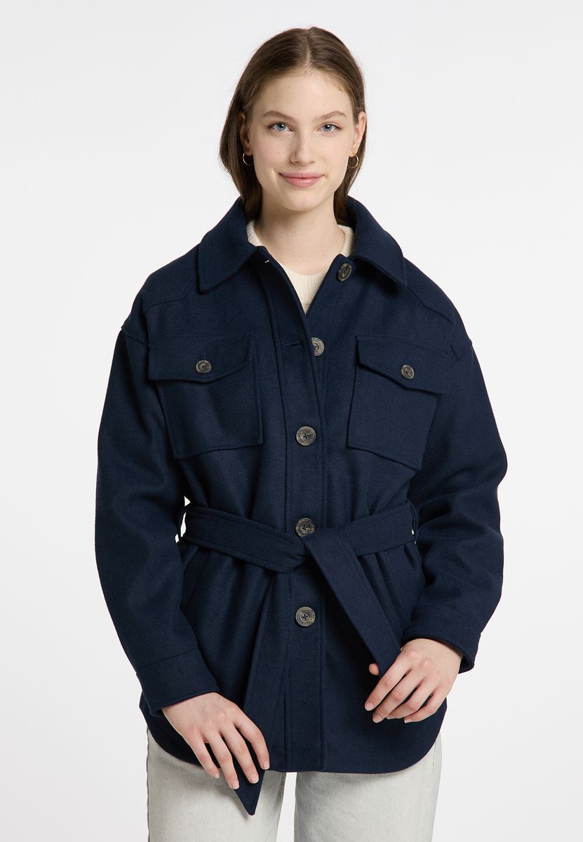 Wollmischung Hemdjacke mit Gürtel