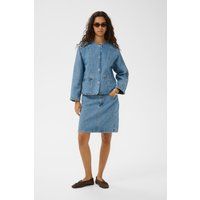 Kragenlose Minimalistische Denimjacke Gerader Schnitt