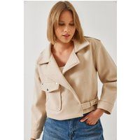 Kurze Gabardine-Jacke im Biker-Stil