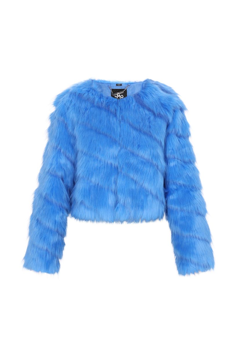 Flauschige Jacke in Stufen-Kunstfelloptik