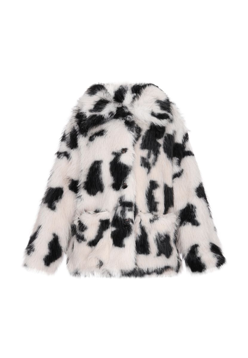 Plüschige Webpelzjacke mit Tiermuster