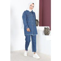 Lange Denimjacke mit Fransenbesatz