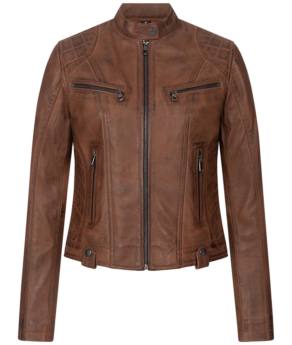 Distressed Lederjacke mit Steppdetails