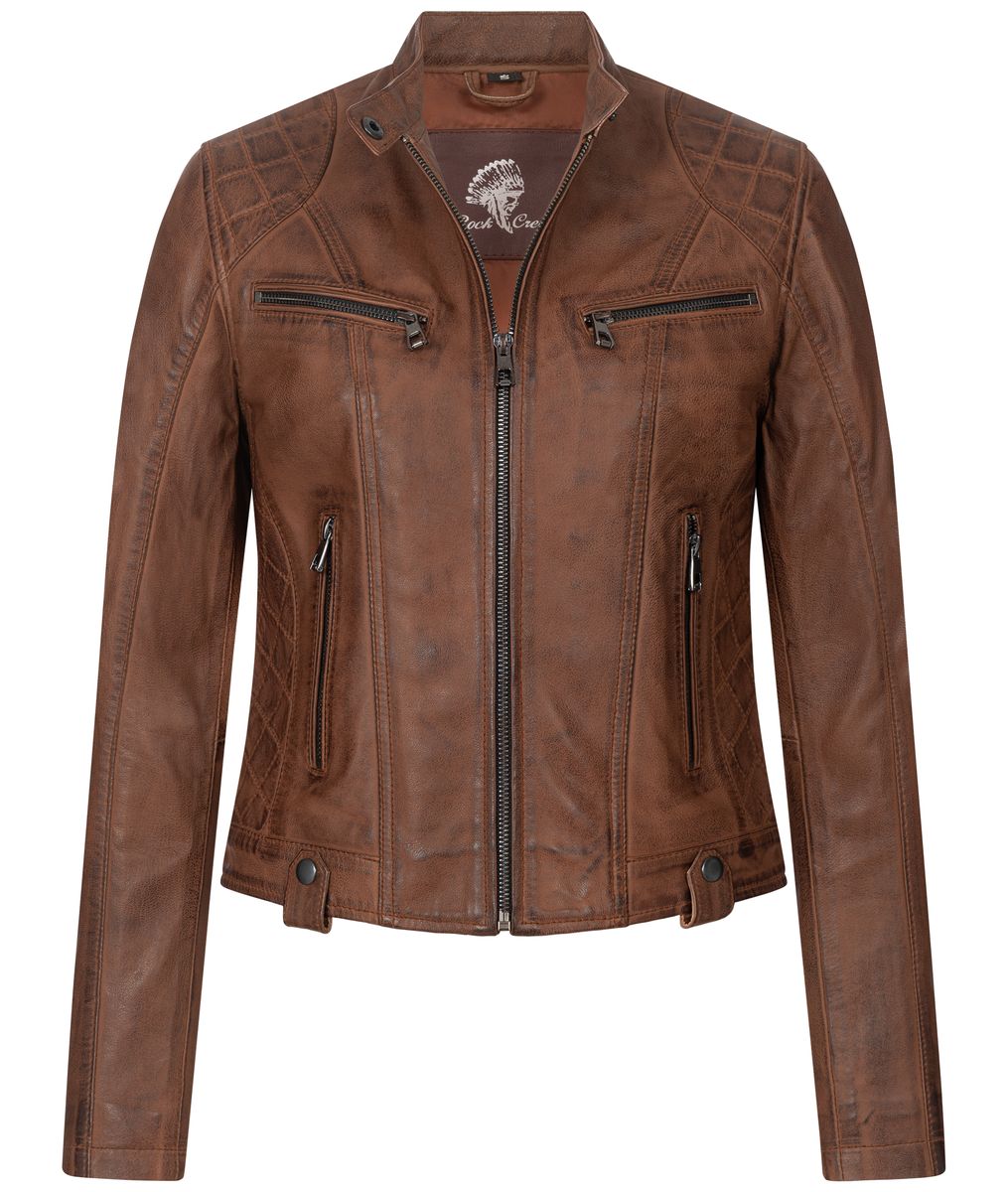 Distressed Lederjacke mit Steppdetails
