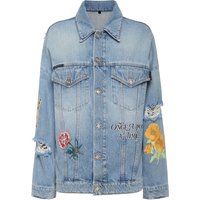 Distressed Jeansjacke mit Märchen-Stickerei