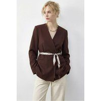 Blazerjacke mit Gürtel und V-Ausschnitt