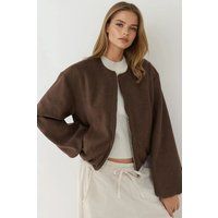 Strukturierte Oversized Bomberjacke mit Rundhals