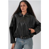Übergroße Kunstlederjacke mit Gürtel