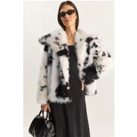 Oversized Kunstfelljacke mit abstraktem Muster