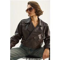 Oversized Crop-Bikerjacke aus Kunstleder