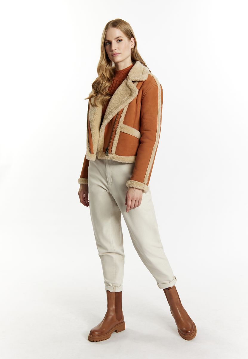 Bikerjacke mit Shearling-Besatz