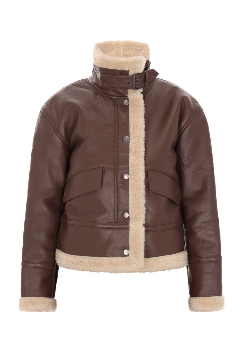 Lammfell-Lederjacke im Aviator-Stil