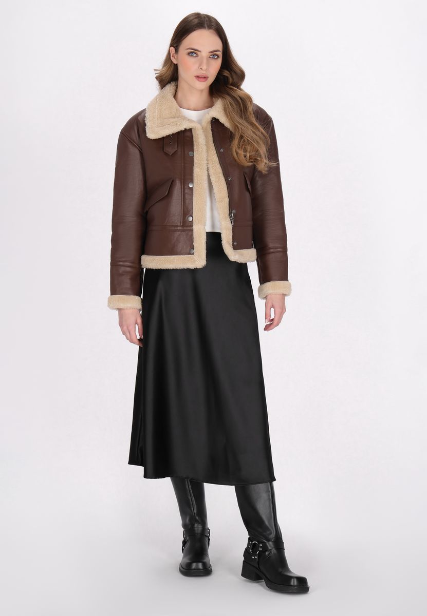 Lammfell-Lederjacke im Aviator-Stil