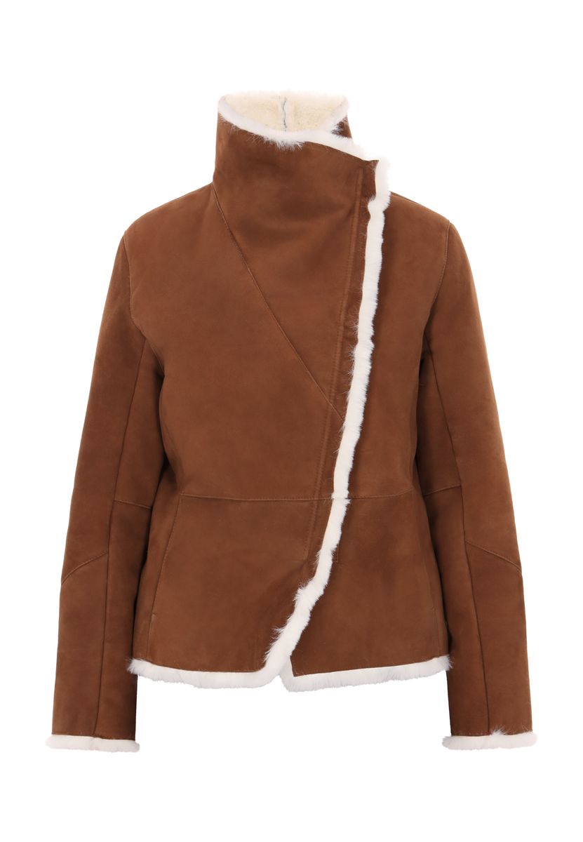 Asymmetrische Lammfell-Lederjacke im Biker-Stil