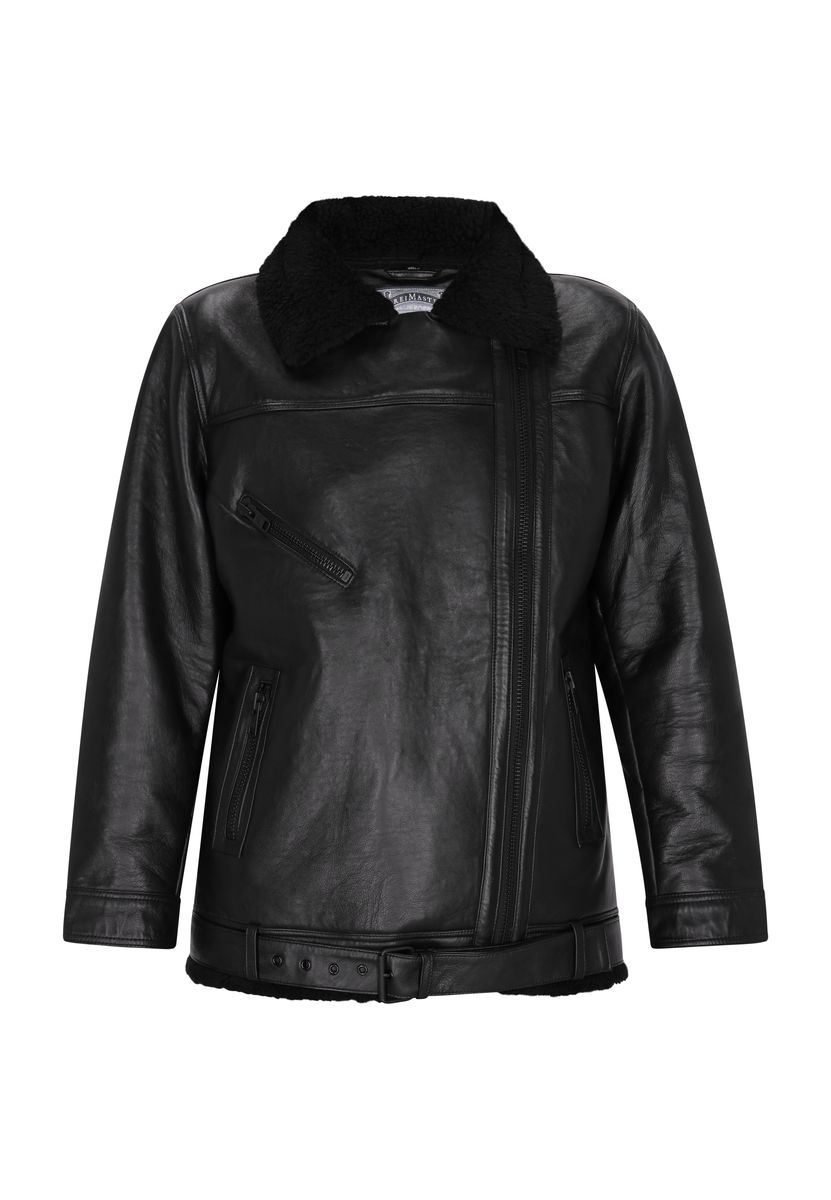 Übergroße Leder-Lammfell-Fliegerjacke