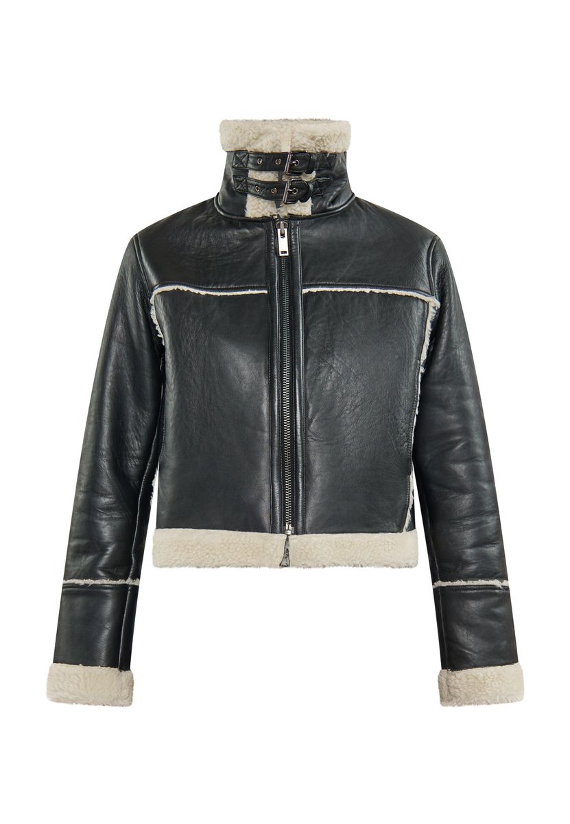 Kurze Pilotenjacke mit Lammfellimitat