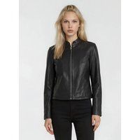 Minimalistische kragenlose Lederjacke