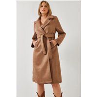 Eleganter Wickelmantel in Wildleder-Optik