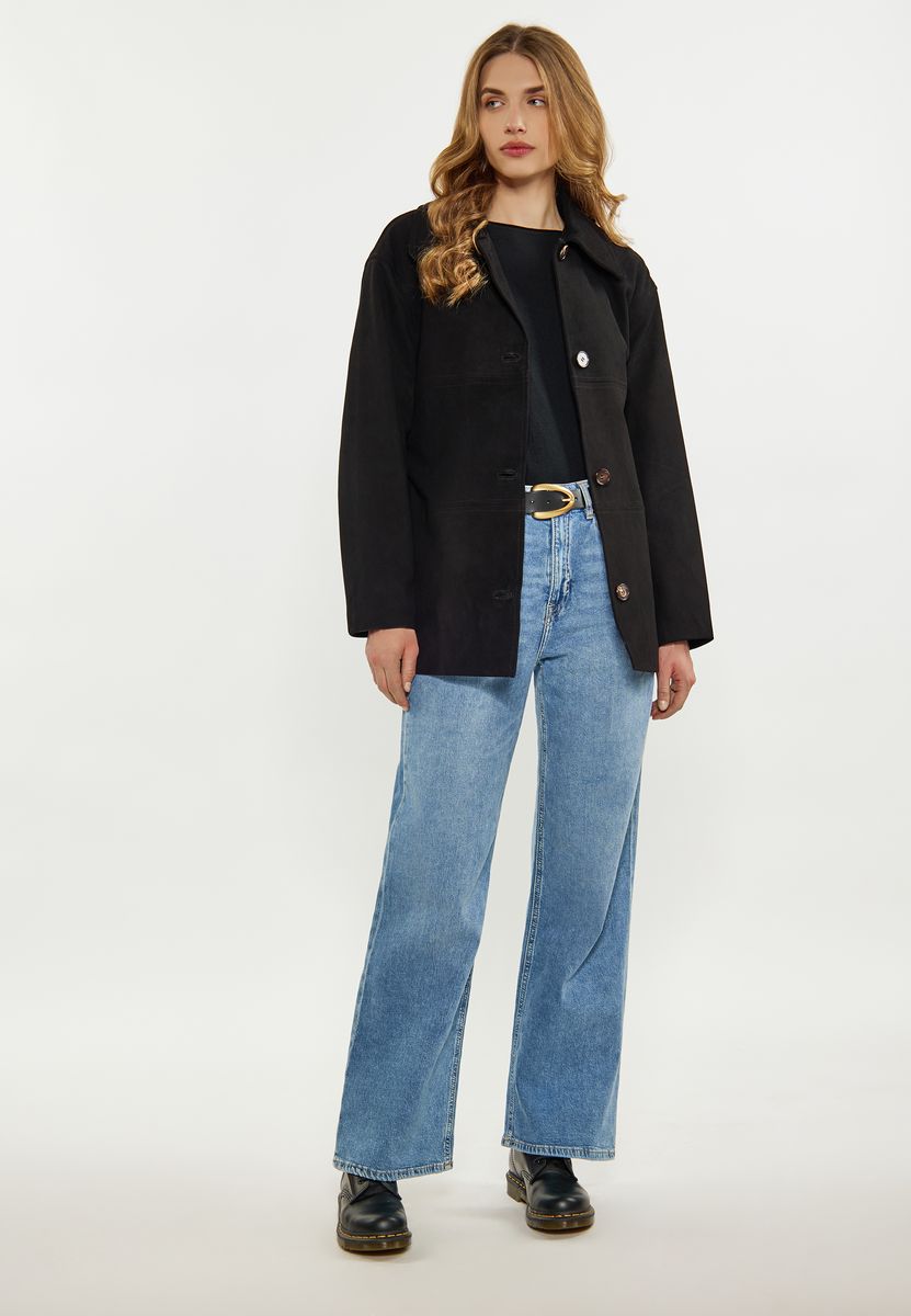Klassische Wildlederjacke mit Gürtel